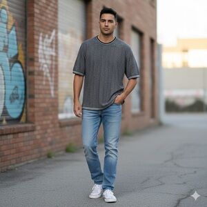 Men's Short Sleeve Textured Tee  Gray Heather Size Medium